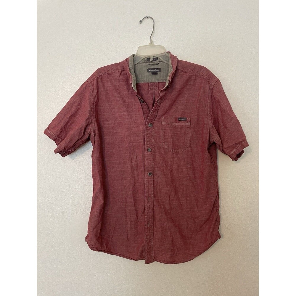 Eddie Bauer Shirt Mens Large Red Short Sleeve Button Up
